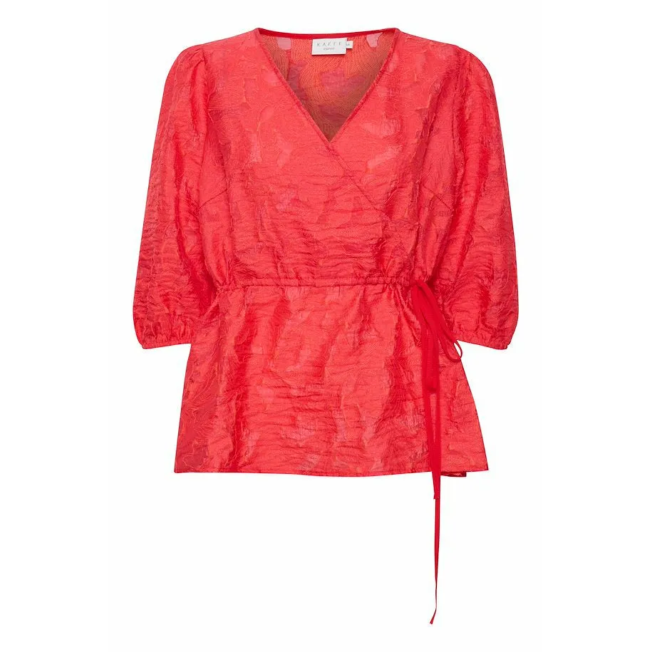 Kaffe Irena Puff Sleeve Blouse in Red