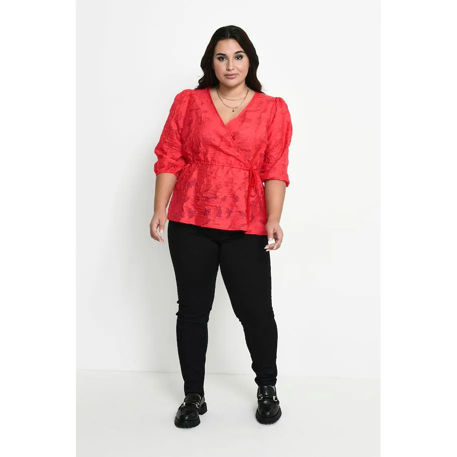 Kaffe Irena Puff Sleeve Blouse in Red