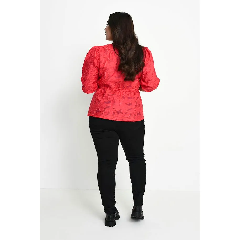 Kaffe Irena Puff Sleeve Blouse in Red