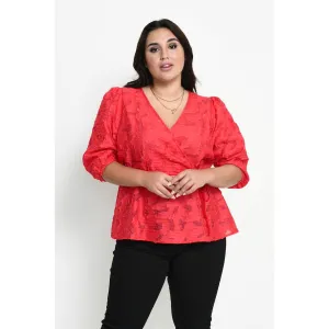 Kaffe Irena Puff Sleeve Blouse in Red