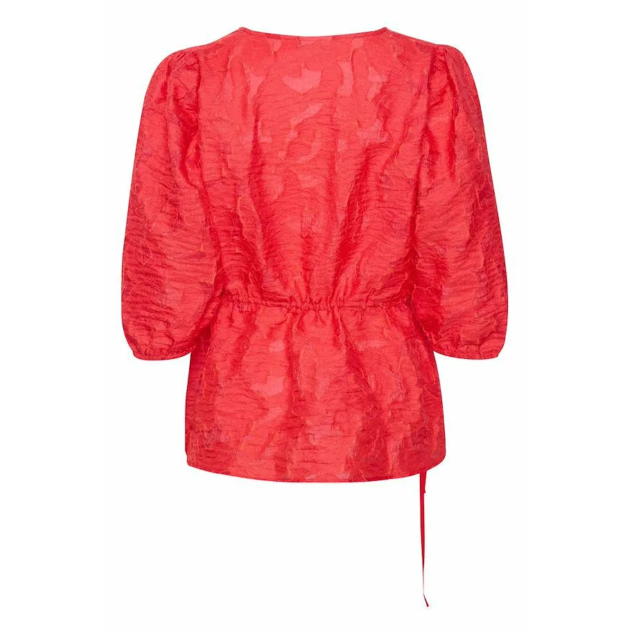 Kaffe Irena Puff Sleeve Blouse in Red
