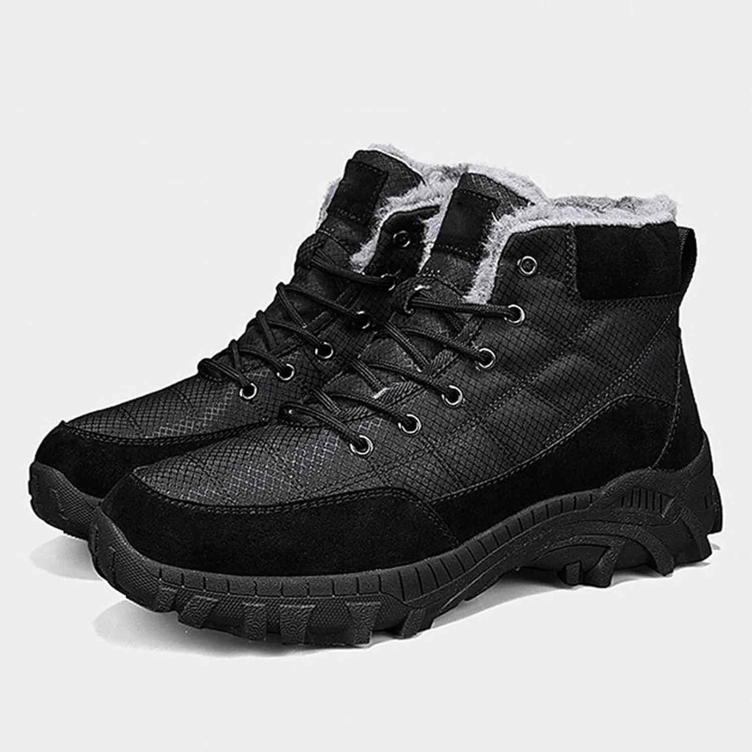Men Work Boots Soft Toe Hiking Sneakers Warm Fur Lined Womens Safety Toe Shoes Slip On Waterproof Outdoor Shoes Lightweight Hike Grounded Footwear