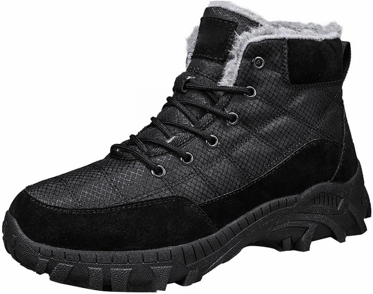Men Work Boots Soft Toe Hiking Sneakers Warm Fur Lined Womens Safety Toe Shoes Slip On Waterproof Outdoor Shoes Lightweight Hike Grounded Footwear