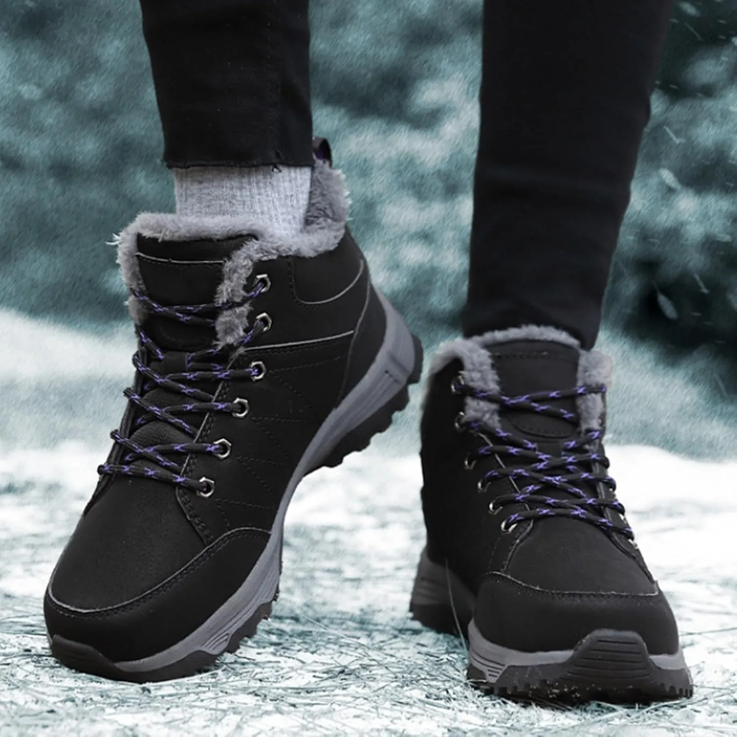 Men Work Boots Wide Width Hiking Sneakers Shoes with Fur Lined Womens Safety Toe Shoes Waterproof Waterproof Outdoor Shoes Lightweight Anti Slip Hike Grounded Footwear