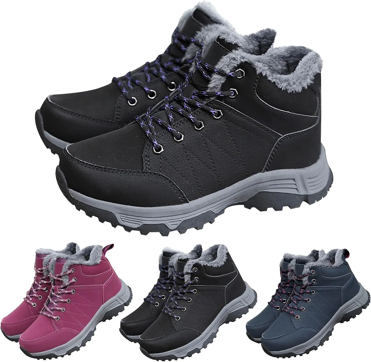 Men Work Boots Wide Width Hiking Sneakers Shoes with Fur Lined Womens Safety Toe Shoes Waterproof Waterproof Outdoor Shoes Lightweight Anti Slip Hike Grounded Footwear