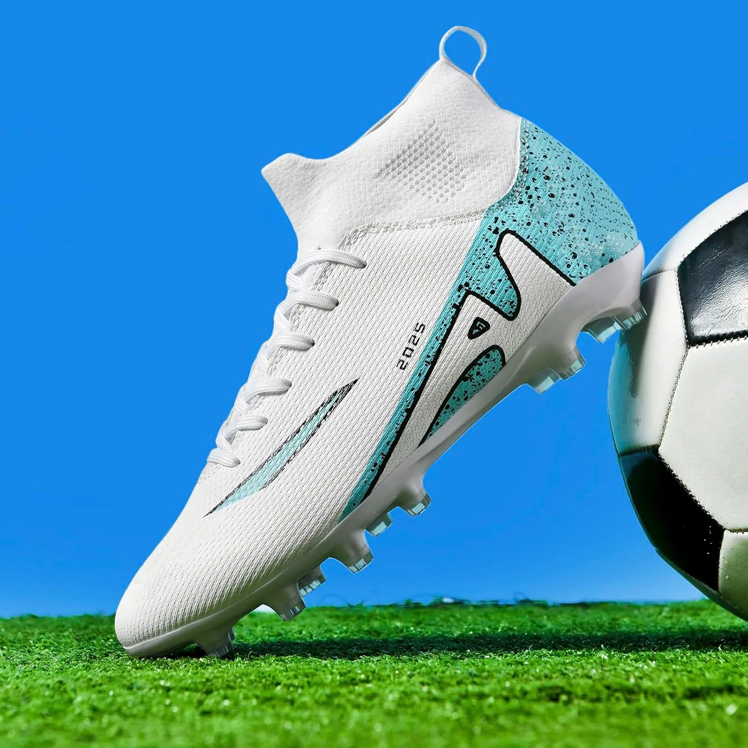 UYO Boys' Soccer Shoes Kids Firm Ground Soccer Cleats Girls Turf Shoes Outdoor Trainning Shoes High Top Youth Football Shoes