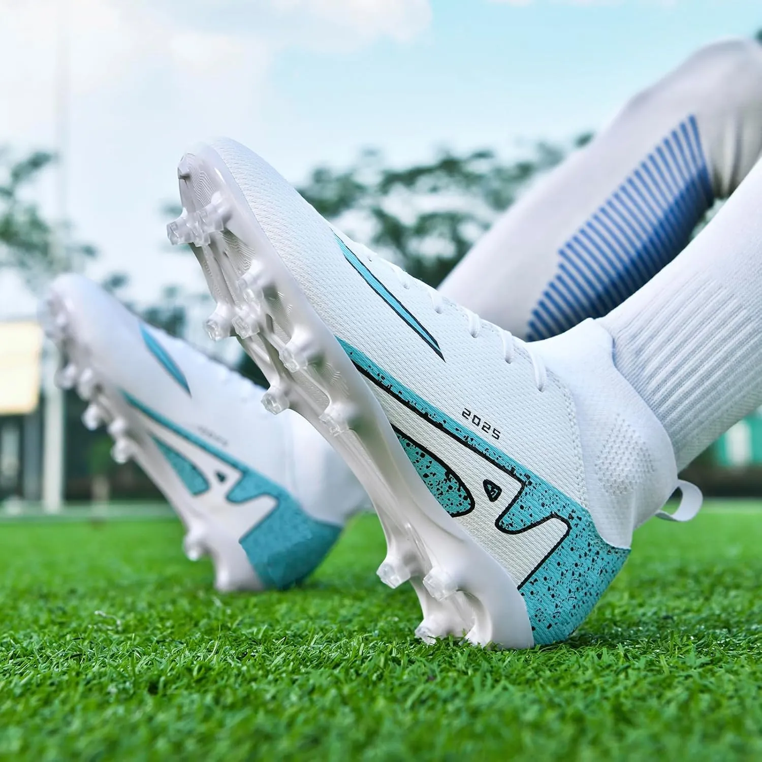 UYO Boys' Soccer Shoes Kids Firm Ground Soccer Cleats Girls Turf Shoes Outdoor Trainning Shoes High Top Youth Football Shoes