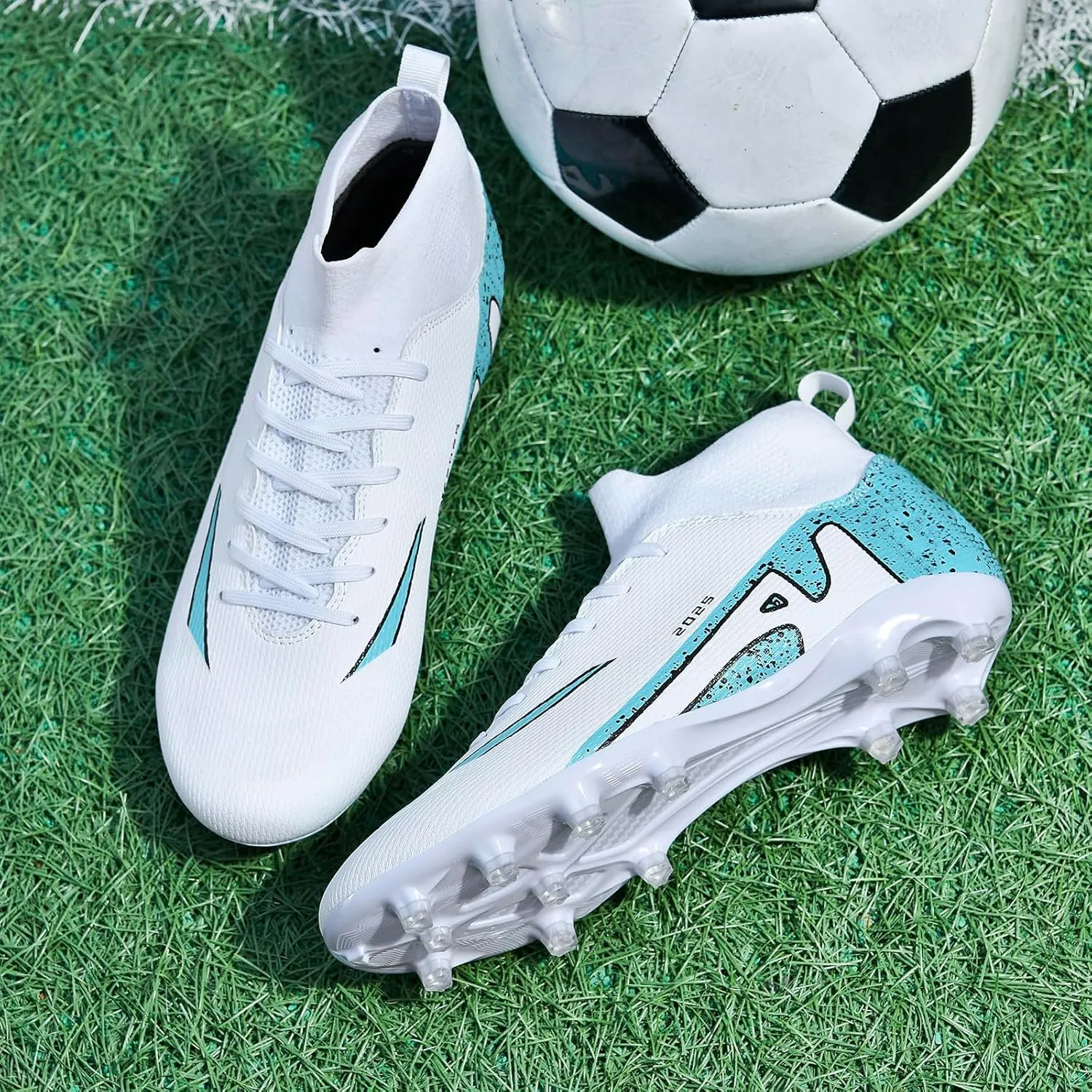 UYO Boys' Soccer Shoes Kids Firm Ground Soccer Cleats Girls Turf Shoes Outdoor Trainning Shoes High Top Youth Football Shoes