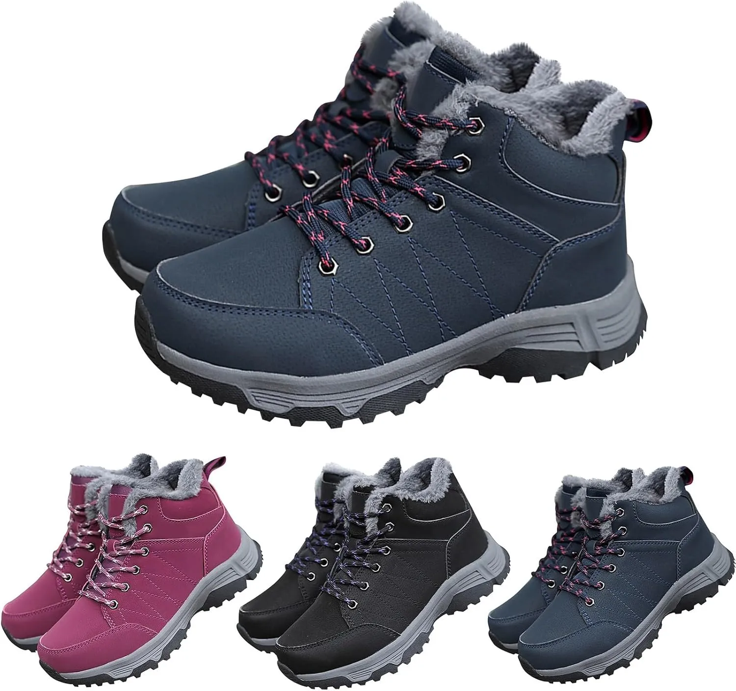 Work Boots for Men Waterproof Hiking Sneakers Shoes with Fur Lined Workout Shoes for Women Insulated Winter Outdoor Botas Waterproof Non Slip Hike Grounded Footwear